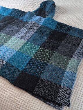 Hooded Wool Blend Poncho in Teal, Gray & Black - Made In Ireland